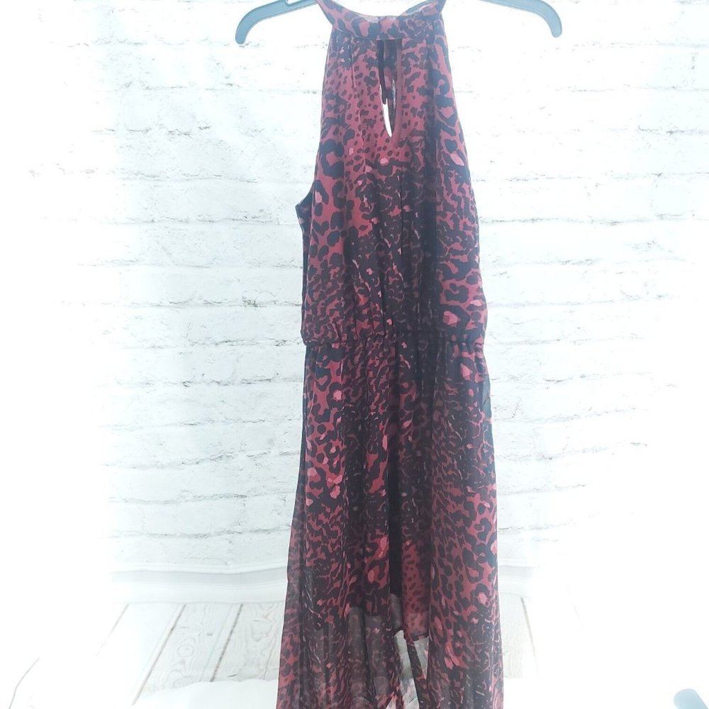 As U Wish Womens Red Leopard Print Keyhole Neck Hi-Low Blouson Dress Size Small